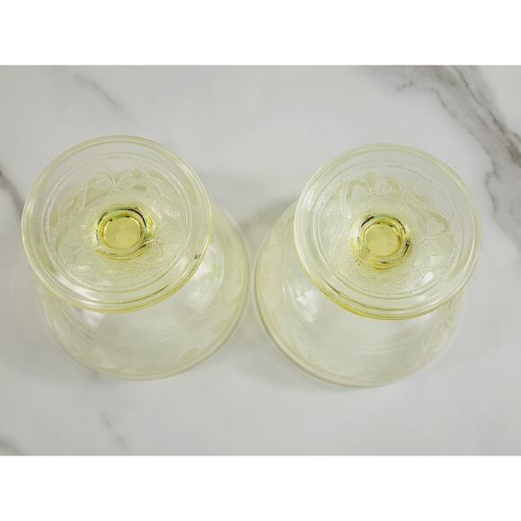 Hazel Atlas Sherbet Glasses Cloverleaf Yellow Footed 30s Depression Glass 3 1/4" - Picture 10 of 13